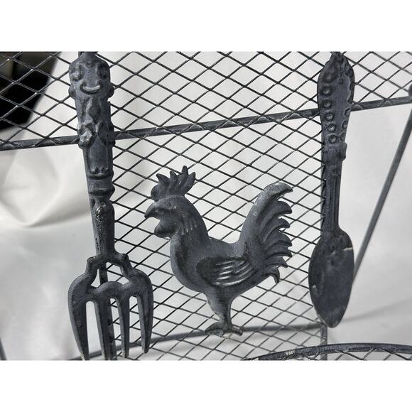 Rustic VTG Metal Rooster Spoon Cookbook Napkins Holder Stand Farmhouse Decor - Picture 8 of 12